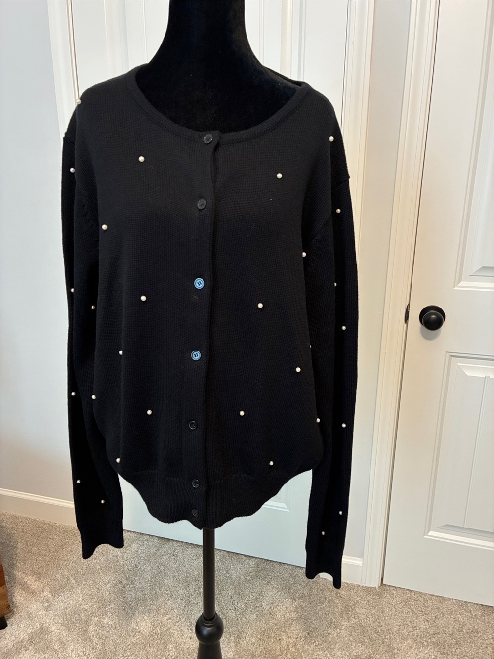Black Pearl-Embellished Button Cardigan Sweater - Women’s by Karen Kane.